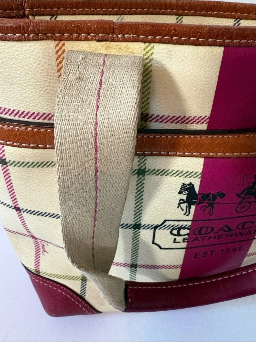 Coach Heritage Stripe Tattersall Tote